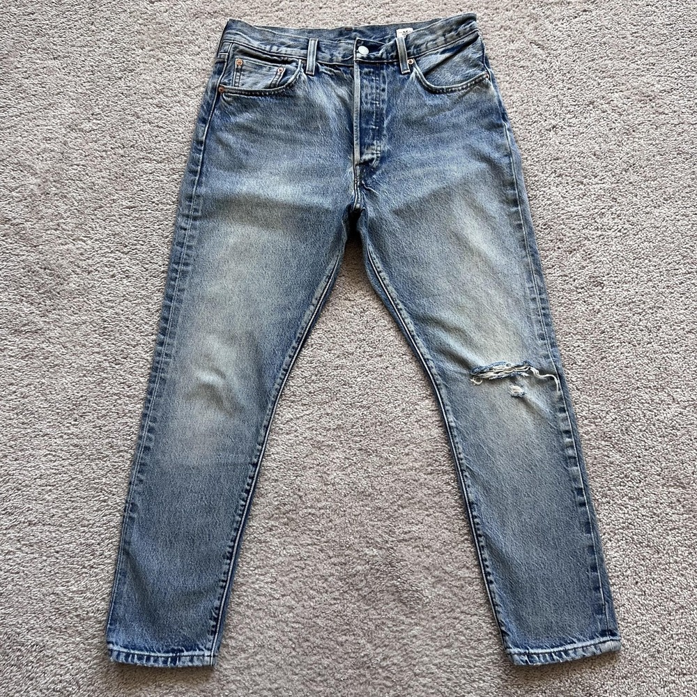 Levis 501s White Oak Cone Selvedge Skinny Jeans 29x27 Blue Button Fly Distressed